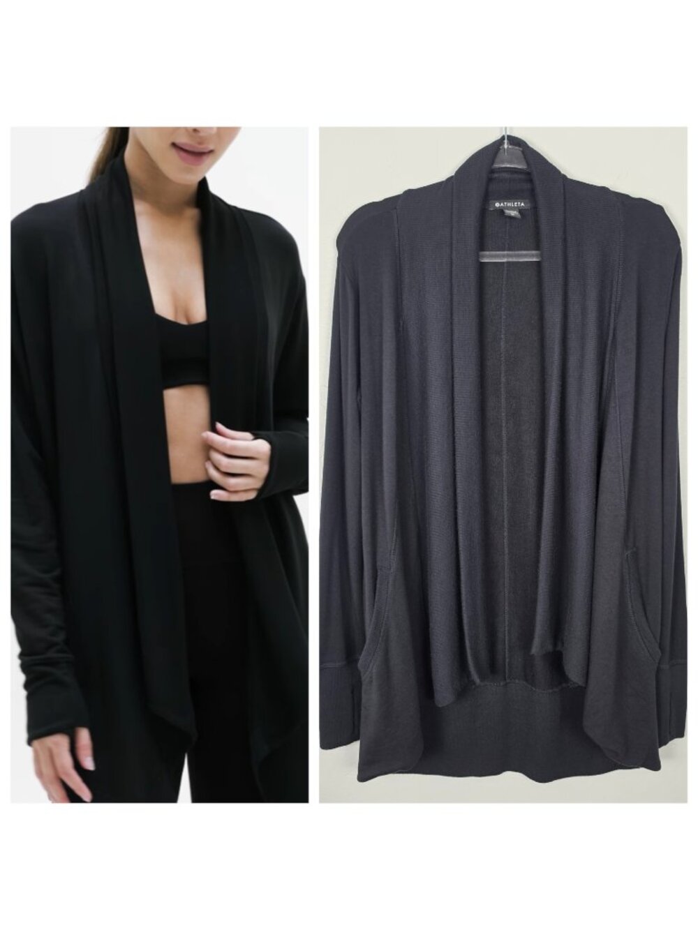 Athleta Pranayama Wrap Cardigan Stretch Long Sleeve Open Front Black Size XS